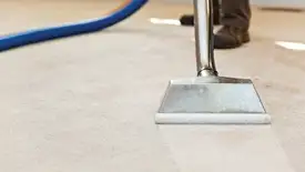 Carpet cleaning wand head gliding over a light carpet during hot-water extraction, San Diego, CA.